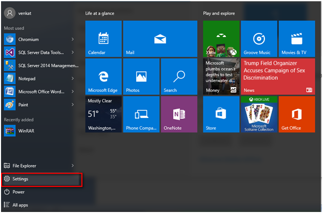 Option in Windows 10